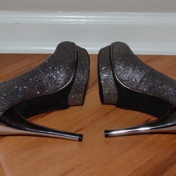 Michael Kors NEW Gideon Pump Gunmetal Gray Glitter Sparkle Leather Heels sz 6 - Picture 6 of 9